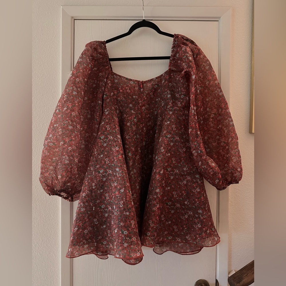 Selkie Floral Puff Sleeve Blouse in Red